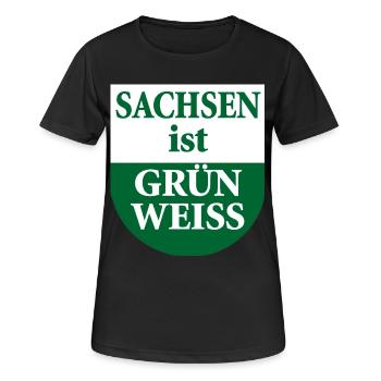 Sachsen ist grün weiß Landesflagge - Frauen T-Shirt atmungsaktiv - Schwarz - Vorne - AI Model Female 172 light (172cm)