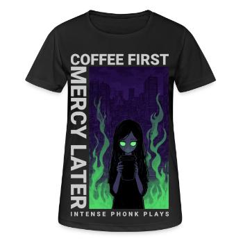 Café Vaporwave d'abord Miséricorde plus tard Art néon - T-shirt respirant Femme - noir - Devant - AI Model Female 172 light (172cm)