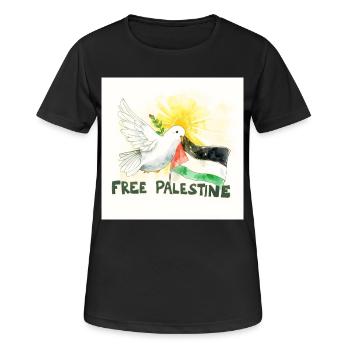 Taube mit Palästina-Fahne Frieden - Frauen T-Shirt atmungsaktiv - Schwarz - Vorne - AI Model Female 172 light (172cm)