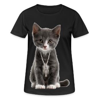 Katze Kreuzkette Christ Christentum Christen - Frauen T-Shirt atmungsaktiv - Schwarz - Vorne - AI Model Female 172 light (172cm)