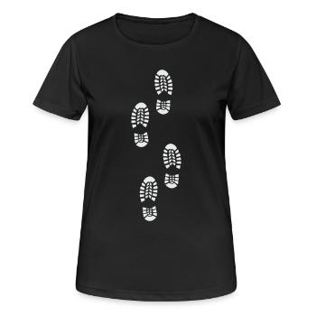 Hiking Trails Footprint Pattern - Women's Breathable T-Shirt - black - Front - AI Model Female 172 light (172cm)