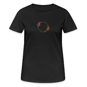 Goldenes Sechseck mit roten und orangen Blüten - Frauen T-Shirt atmungsaktiv - Schwarz - Vorne - AI Model Female 172 light (172cm)