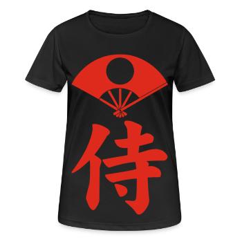 Emblème samouraï du clan Satake (rouge) - T-shirt respirant Femme - noir - Devant - AI Model Female 172 light (172cm)