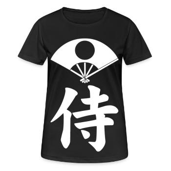 Emblème samouraï du clan Satake (blanc) - T-shirt respirant Femme - noir - Devant - AI Model Female 172 light (172cm)