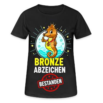 Insigne hippocampe en bronze - T-shirt respirant Femme - noir - Devant - AI Model Female 172 light (172cm)