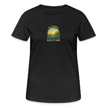 Solar-Punk-Stadt - Frauen T-Shirt atmungsaktiv - Schwarz - Vorne - AI Model Female 172 light (172cm)