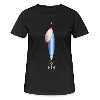 Leurre de pêche fantaisie coloré avec hameçon - T-shirt respirant Femme - noir - Devant - AI Model Female 172 light (172cm)