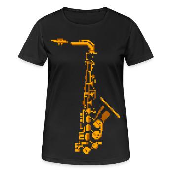 Saxophon Pixel Art - Frauen T-Shirt atmungsaktiv - Schwarz - Vorne - AI Model Female 172 light (172cm)