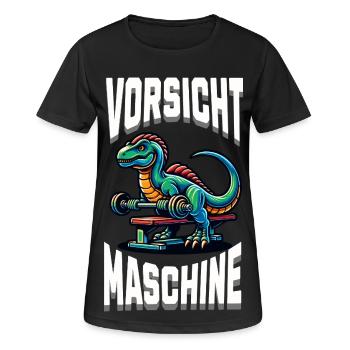Gym Shirt – Vorsicht Maschine - Frauen T-Shirt atmungsaktiv - Schwarz - Vorne - AI Model Female 172 light (172cm)