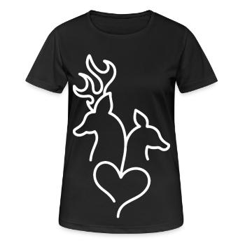 Cerf et chevreuil avec cœur - T-shirt respirant Femme - noir - Devant - AI Model Female 172 light (172cm)