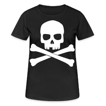 Totenkopf weiss mit gekreutzten Knochen. Skull - Frauen T-Shirt atmungsaktiv - Schwarz - Vorne - AI Model Female 172 light (172cm)