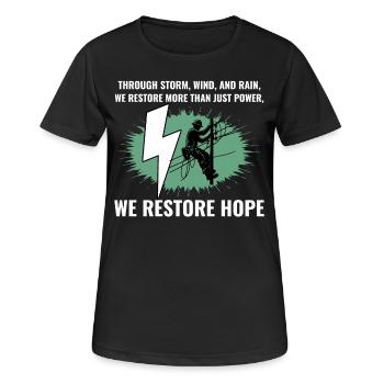 Lineman Sturm Wind Regen Hoffnung Wiederherstellung der Stromversorgung - Frauen T-Shirt atmungsaktiv - Schwarz - Vorne - AI Model Female 172 light (172cm)