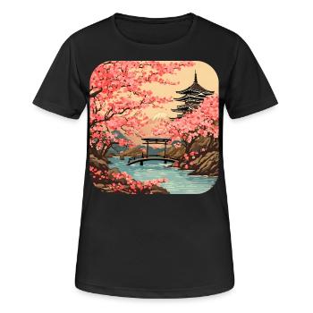 Tokio Tempel Kirschblüte Weltreise - Frauen T-Shirt atmungsaktiv - Schwarz - Vorne - AI Model Female 172 light (172cm)