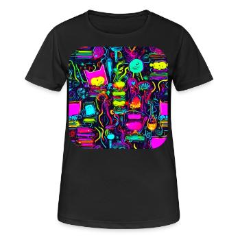 Neon Vintage Glow UV Style - Frauen T-Shirt atmungsaktiv - Schwarz - Vorne - AI Model Female 172 light (172cm)