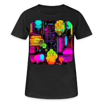 Neon Abstrakt Style Trend UV - Frauen T-Shirt atmungsaktiv - Schwarz - Vorne - AI Model Female 172 light (172cm)