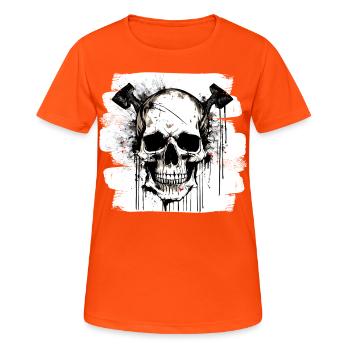 crâne rocker heavy metal tattoo - T-shirt respirant Femme - orange néon - Devant - AI Model Female 172 dark (172cm)