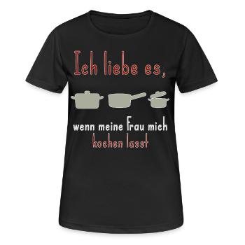 Mann kocht Spruch meine Frau - Frauen T-Shirt atmungsaktiv - Schwarz - Vorne - AI Model Female 172 light (172cm)