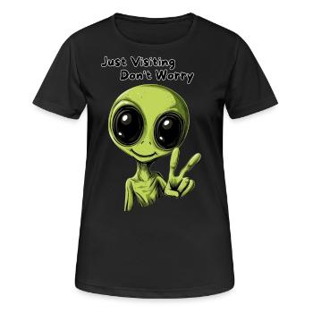 Just Visiting Don't Worry - Funny Alien Design - Women's Breathable T-Shirt - black - Front - AI Model Female 172 light (172cm)
