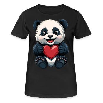 Niedlicher Panda mit Herz - Liebesdesign - Frauen T-Shirt atmungsaktiv - Schwarz - Vorne - AI Model Female 172 light (172cm)