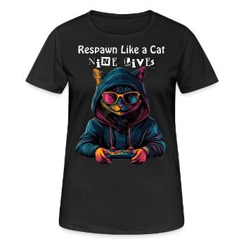 Respawn Like a Cat - Nine Lives Gamer Cat Design - Women's Breathable T-Shirt - black - Front - AI Model Female 172 light (172cm)