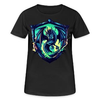 Mystischer Drache im Schild - SciFi - Desing - Frauen T-Shirt atmungsaktiv - Schwarz - Vorne - AI Model Female 172 light (172cm)