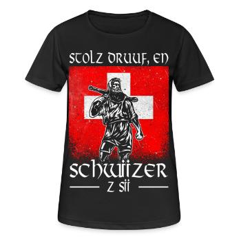 Tell - Schwiizer - Stolz - Frauen T-Shirt atmungsaktiv - Schwarz - Vorne - AI Model Female 172 light (172cm)
