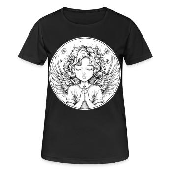 Ange priant en cercle - T-shirt respirant Femme - noir - Devant - AI Model Female 172 light (172cm)