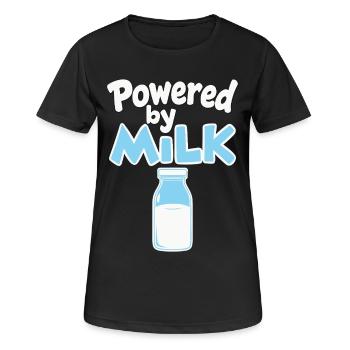 Powered by Milk - Milchflasche Baby Spruch - Frauen T-Shirt atmungsaktiv - Schwarz - Vorne - AI Model Female 172 light (172cm)