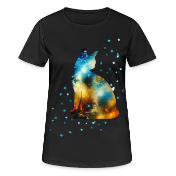 Katze auf der Milchstraße Space Weltraum Weltall - Frauen T-Shirt atmungsaktiv - Schwarz - Vorne - AI Model Female 172 light (172cm)