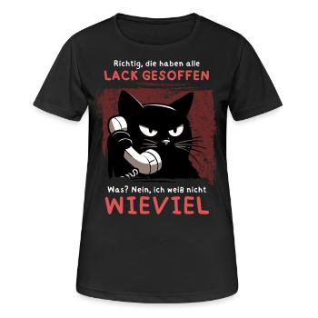 Lack gesoffen? Wieviel?! – Genervte Telefonkatze - Frauen T-Shirt atmungsaktiv - Schwarz - Vorne - AI Model Female 172 light (172cm)