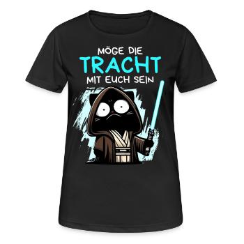 Möge die Tracht mit euch sein – Nerdkatze - Frauen T-Shirt atmungsaktiv - Schwarz - Vorne - AI Model Female 172 light (172cm)