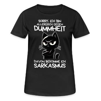 Allergisch gegen Dummheit – Katze mit Sarkasmus - Frauen T-Shirt atmungsaktiv - Schwarz - Vorne - AI Model Female 172 light (172cm)
