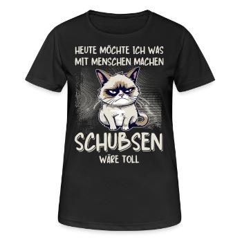 Menschen schubsen - Süße Grump Style Katze - Frauen T-Shirt atmungsaktiv - Schwarz - Vorne - AI Model Female 172 light (172cm)