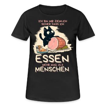 Lieber Essen als Menschen - Süße Schwarze Katze - Frauen T-Shirt atmungsaktiv - Schwarz - Vorne - AI Model Female 172 light (172cm)