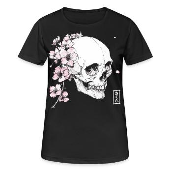 Kirschblüten Schädel im Japan-Stil - Frauen T-Shirt atmungsaktiv - Schwarz - Vorne - AI Model Female 172 light (172cm)