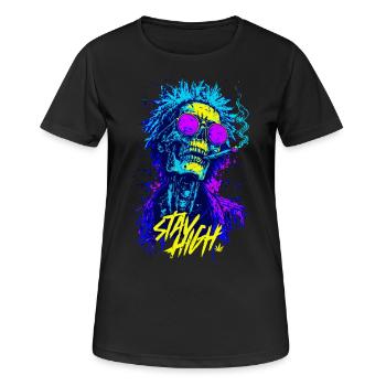 Stay High Skull – Zombie néon psychédélique - T-shirt respirant Femme - noir - Devant - AI Model Female 172 light (172cm)