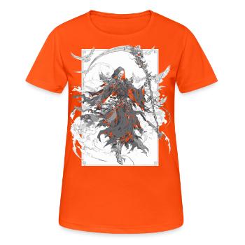Grim Reaper Dunkler Sensenmann – Gothic Death Art - Frauen T-Shirt atmungsaktiv - Neonorange - Vorne - AI Model Female 172 dark (172cm)