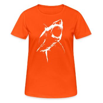 Requin géant menaçant – Silhouette noire et blanche - T-shirt respirant Femme - orange néon - Devant - AI Model Female 172 dark (172cm)