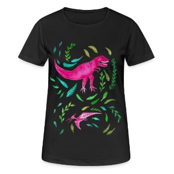 Pink T-Rex Florales Design Geschenk - Frauen T-Shirt atmungsaktiv - Schwarz - Vorne - AI Model Female 172 light (172cm)