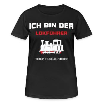 Lokführer Modelleisenbahn - Frauen T-Shirt atmungsaktiv - Schwarz - Vorne - AI Model Female 172 light (172cm)