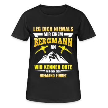 Bergmann T-Shirt Leg dich niemals mit einem an - Frauen T-Shirt atmungsaktiv - Schwarz - Vorne - AI Model Female 172 light (172cm)
