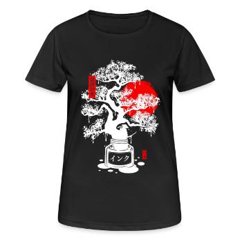 Encre bonsai japonais - Blanc - T-shirt respirant Femme - noir - Devant - AI Model Female 172 light (172cm)