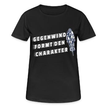 Rennrad Gegenwind formt den Charakter - Frauen T-Shirt atmungsaktiv - Schwarz - Vorne - AI Model Female 172 light (172cm)