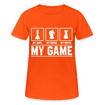 Chess My Game Wife Horse House jeu d'échecs - T-shirt respirant Femme - orange néon - Devant - AI Model Female 172 dark (172cm)