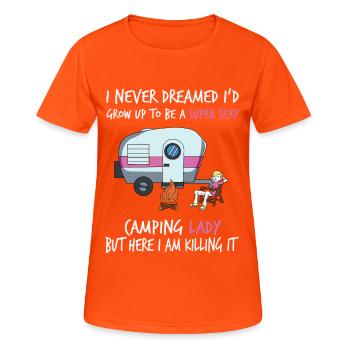 Camping Campingplatz Wohnwagen Lager - Frauen T-Shirt atmungsaktiv - Neonorange - Vorne - AI Model Female 172 dark (172cm)