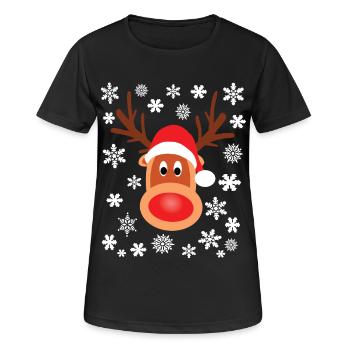 Rudolf Rentier Rote Nase Weihnachten Xmas - Frauen T-Shirt atmungsaktiv - Schwarz - Vorne - AI Model Female 172 light (172cm)
