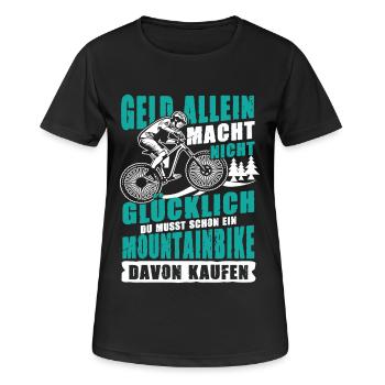 Mountainbike Mountainbiker Geld Glück Kaufen - Frauen T-Shirt atmungsaktiv - Schwarz - Vorne - AI Model Female 172 light (172cm)