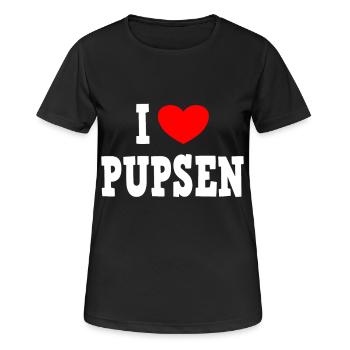I LOVE PUPSEN - Pups Furz Blähungen - Frauen T-Shirt atmungsaktiv - Schwarz - Vorne - AI Model Female 172 light (172cm)