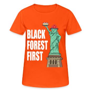 Première conception de la Forêt-Noire - T-shirt respirant Femme - orange néon - Devant - AI Model Female 172 dark (172cm)