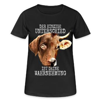 Der Unterschied Ist Deine Wahrnehmung Vegan Hund - Frauen T-Shirt atmungsaktiv - Schwarz - Vorne - AI Model Female 172 light (172cm)